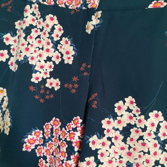 Grayson Navy Blue Pink Cherry Blossom Print Straight Ankle Leg Workwear Pants L - Picture 7 of 11